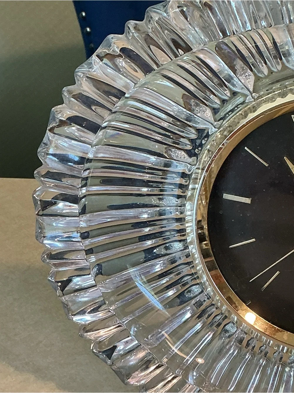 Clear Crystal Glass Wall Clock with Black Face